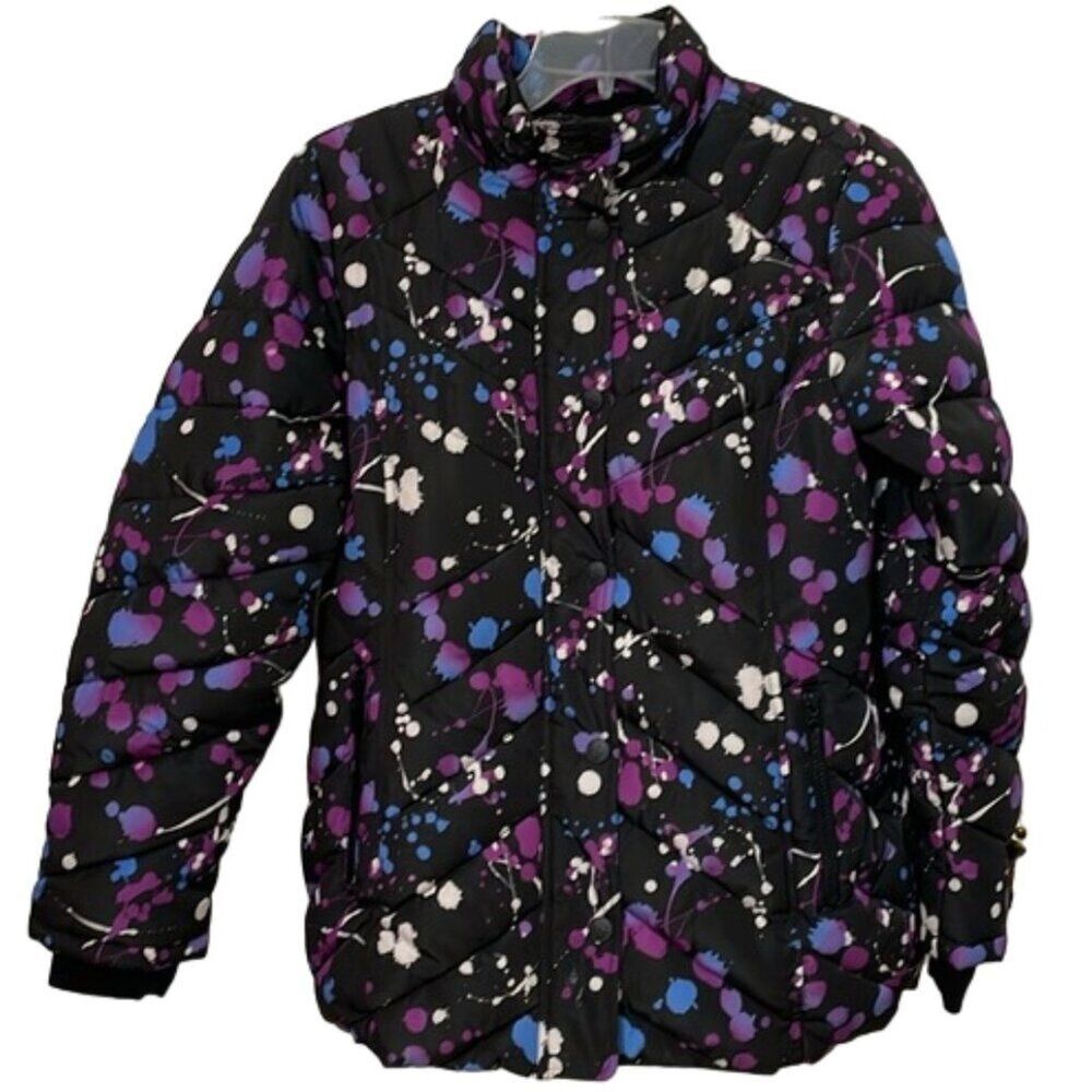 Justice Black Quilted Fleece Lined Coat Jacket Girls 12/14 Full Zip